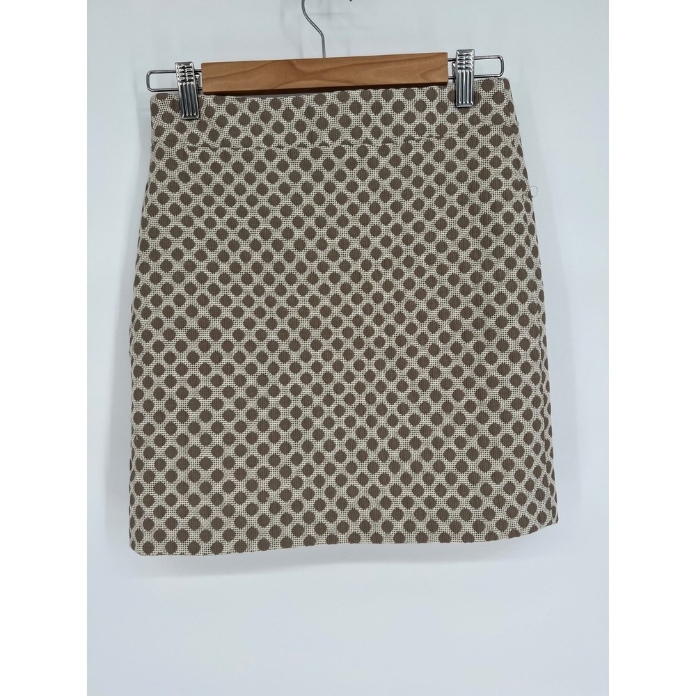 Ann Taylor Loft Woven Mini Skirt - Brown Polka Dot Print,‎ Fitted Lined Sz 0P
